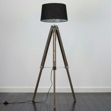 ValueLights Modern Distressed Wood And Silver Chrome Tripod Floor Lamp With Black Shade