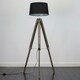 image 1 of ValueLights Modern Distressed Wood And Silver Chrome Tripod Floor Lamp With Black Shade