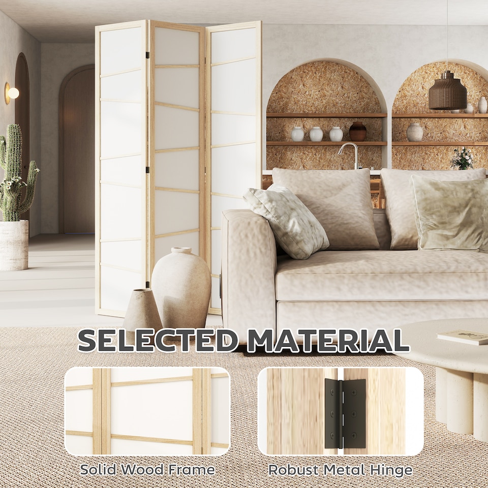 image 1 of HOMCOM Room Divider, Screen Protector with Frame, Natural Wood Finish