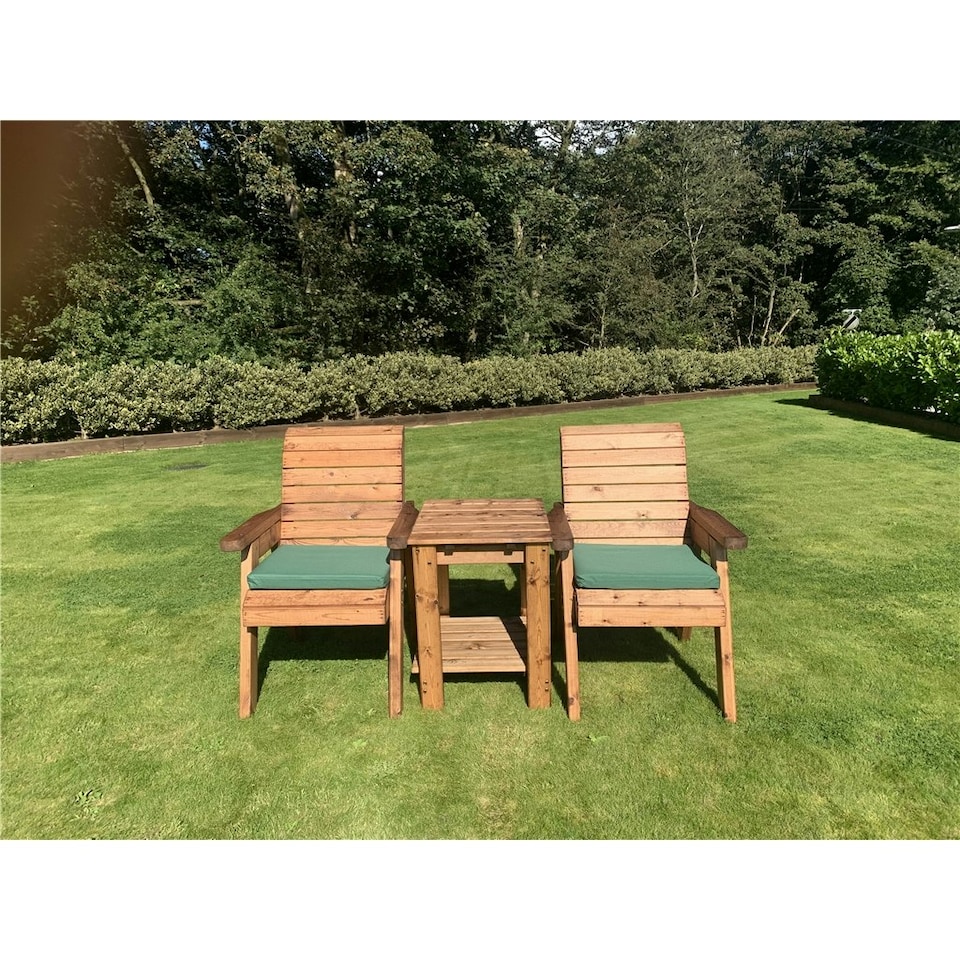 image 1 of Deluxe 2 Chair & Table Outdoor Set With 2 x Chair Cushion Green