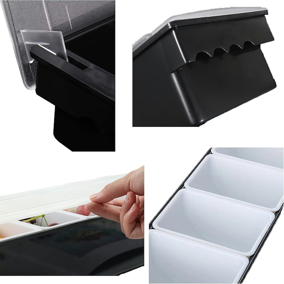 image 1 of 6 Compartment Trays Detachable Pizza Topping Station Reusable Container
