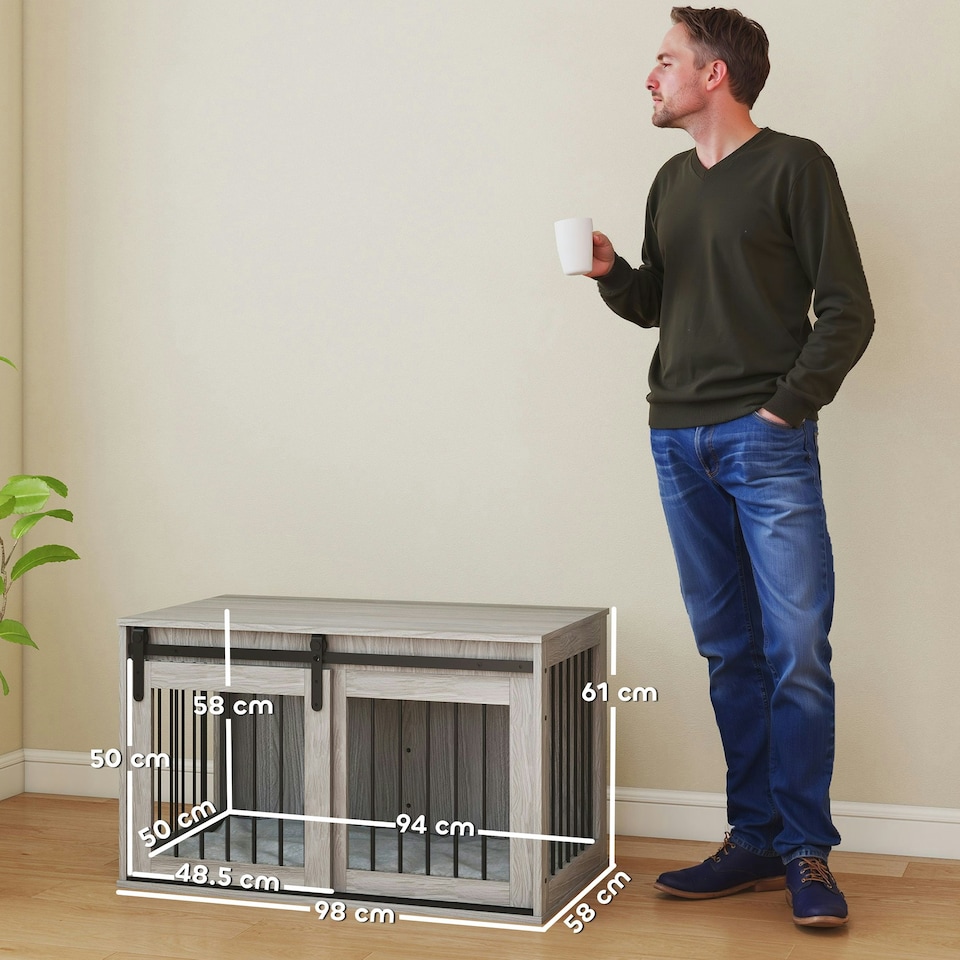 image 1 of PawHut Dog Crate Furniture with Removable Cushion for Large Dogs - Grey