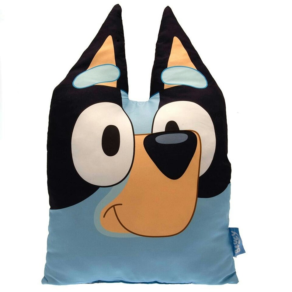 image 1 of Bluey Face Filled Cushion - Blue/Black/Brown - 50cm x 35cm