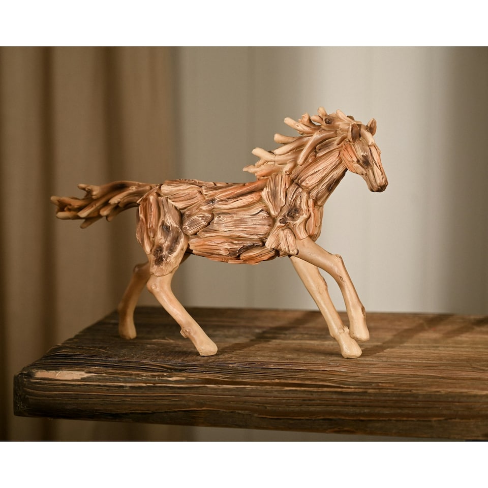 image 1 of Naturecraft Resin Driftwood Collection Running Horse Figurine Brown