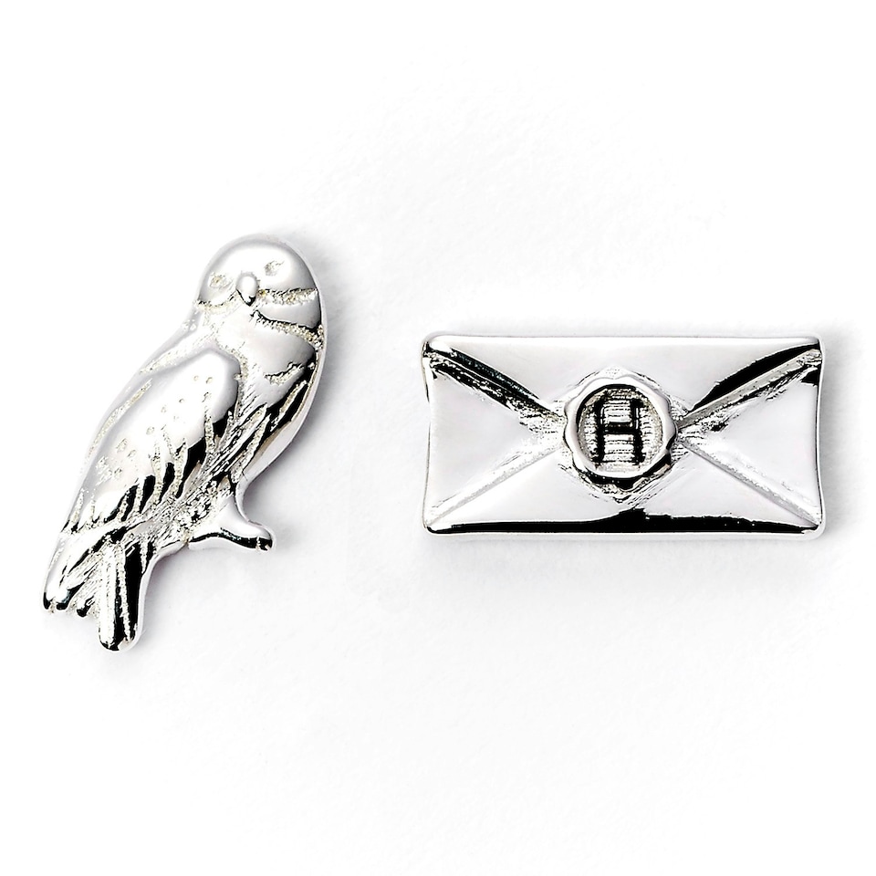 image 1 of Official Harry Potter Hedwig & Letter Silver Plated Stud Earrings WES1746