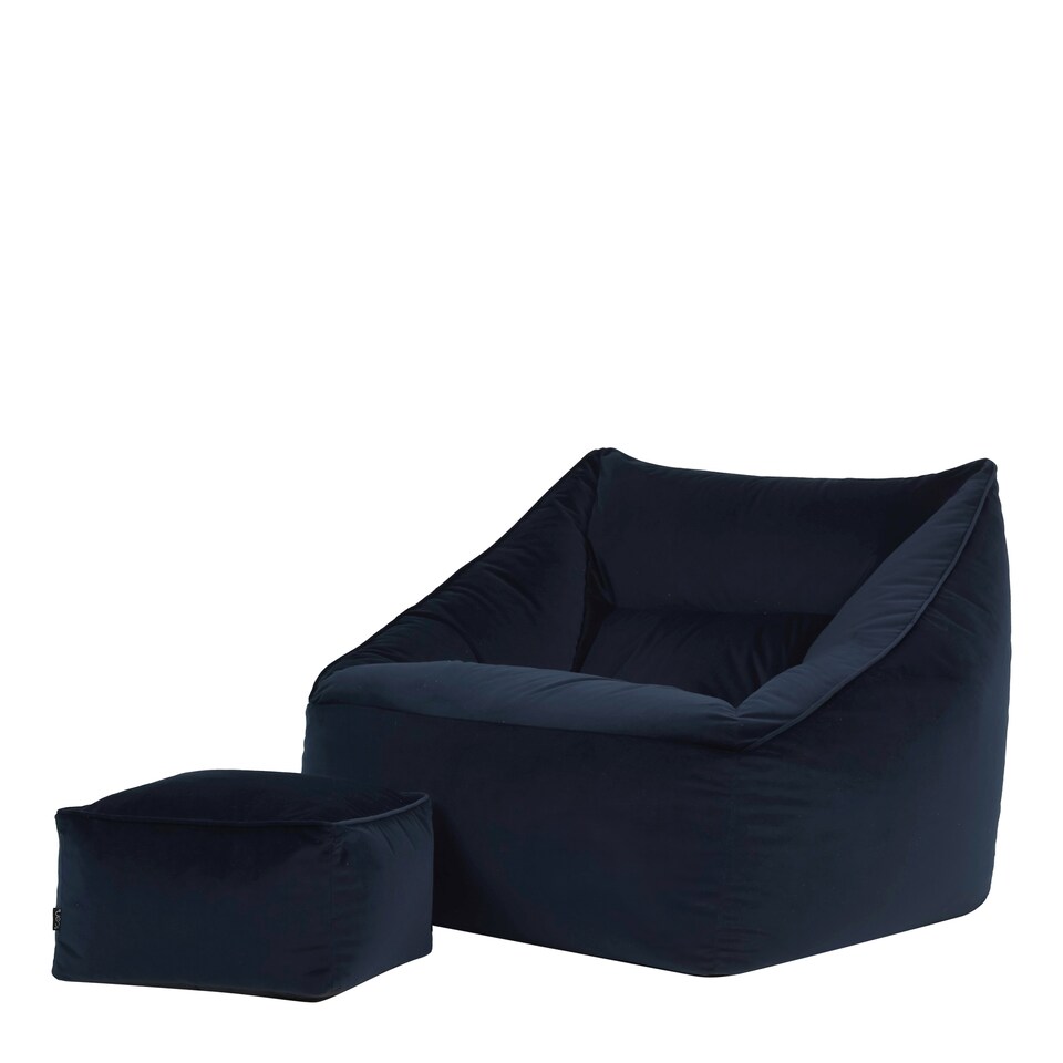 image 1 of Natalia Velvet Adults Bean Bag Armchair and Pouffe, Ready Filled Large Beanbag Midnight Blue | Blue | Midnight Blue | XL | 2