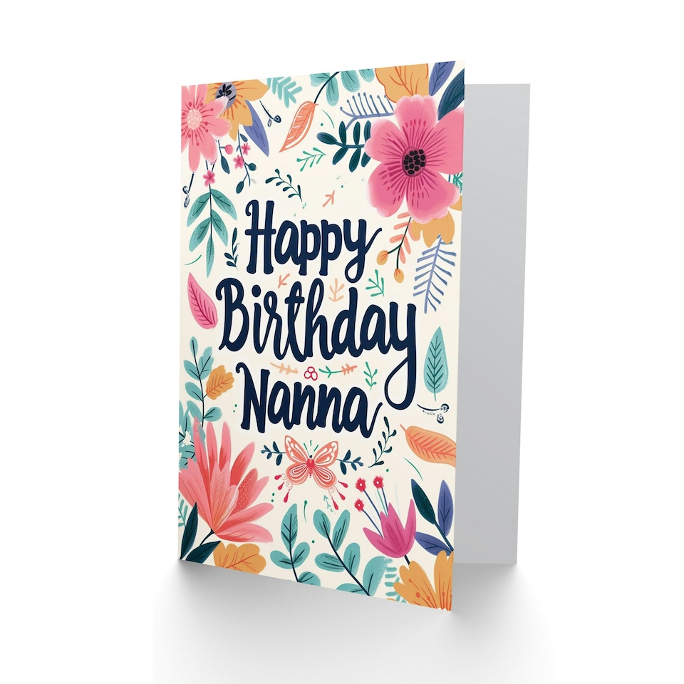 image 1 of Bright Floral Frame Butterfly Flowers Grandma Gran Nan Birthday Card