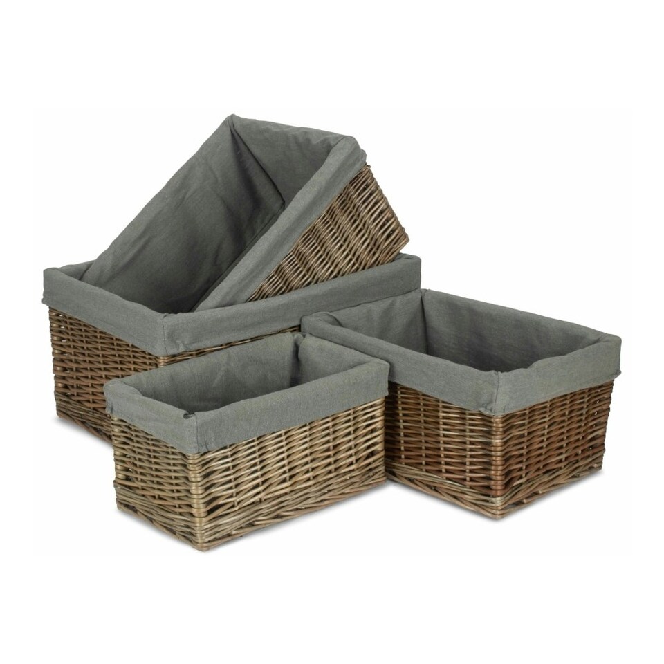 image 1 of Antique Wash Grey Cotton Grey Lined Willow Storage Baskets Grey | Grey | S