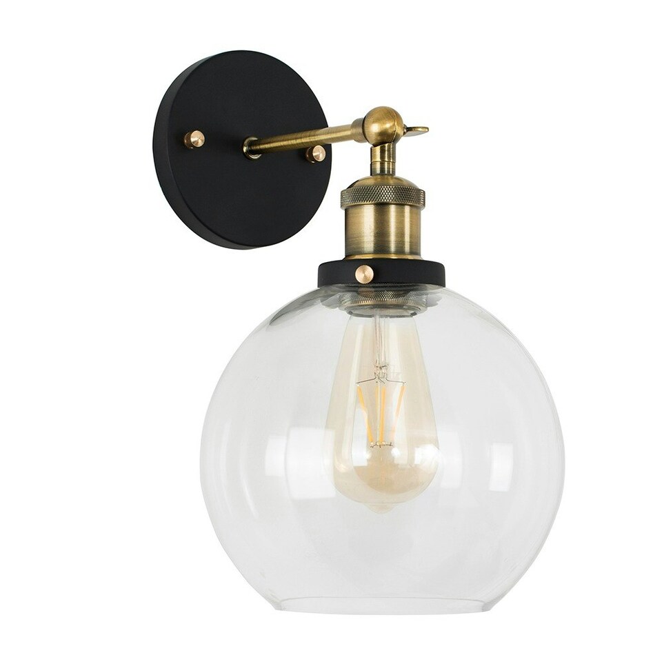 image 1 of ValueLights Industrial Style Black And Gold Wall Light With Tinted Glass Shade
