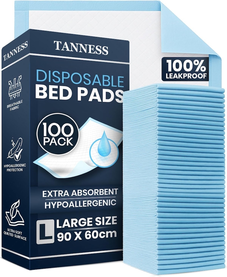 image 1 of Tanness 100 Pack Disposable Incontinence Bed Pads 90 x 60cm