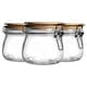 image 1 of Argon Tableware 3x Glass Storage Jars - Wooden Clip Lid - 500ml - Airtight Kitchen Container Round Preserving Jar with Clear Seal