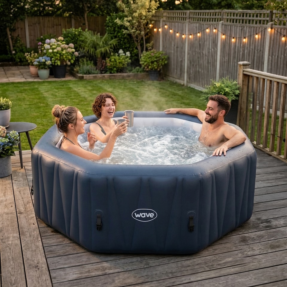 image 1 of Wave Aegean 6 Person Inflatable Hot Tub, EnergySave Bundle, Navy