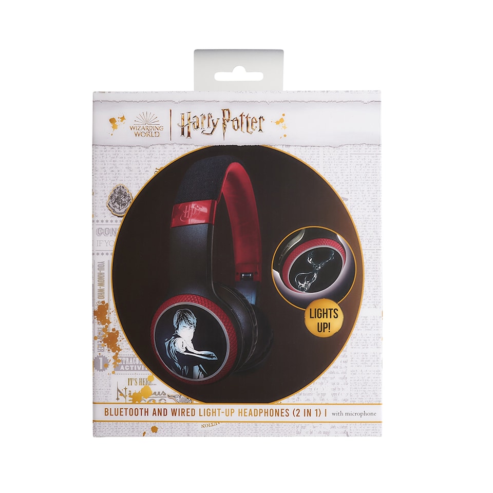 image 1 of Lazerbuilt Harry Potter Patronus Wireless LED Headphones Black&Red