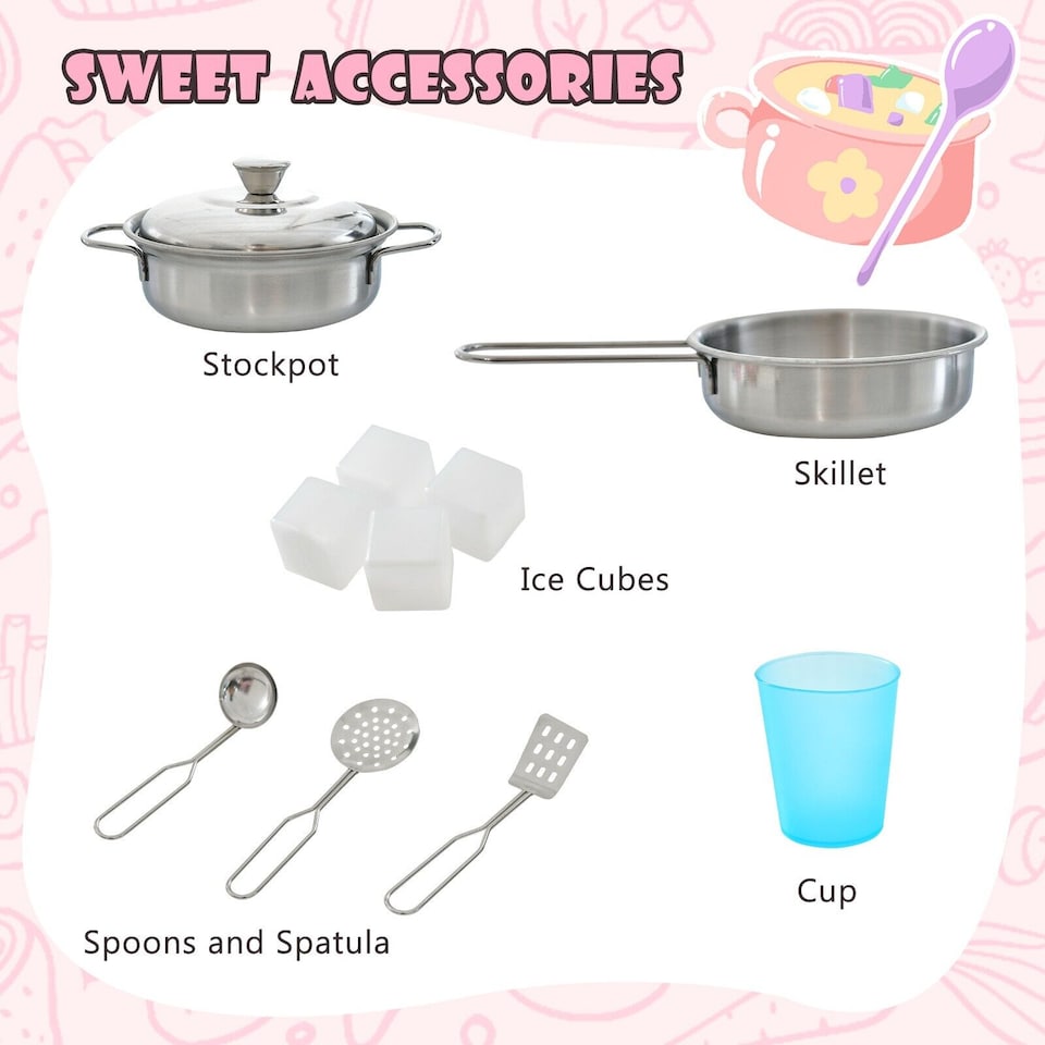 image 1 of COSTWAY Wooden Play Kitchen Kids Pretend Play Toy w/ Blackboard Phone