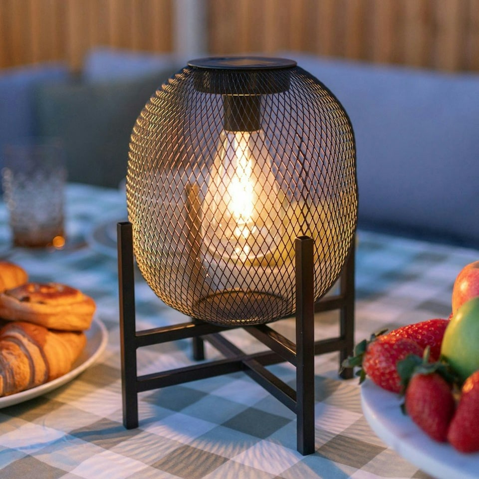 image 1 of ValueLights Mesh Globe Outdoor Solar Wall Lantern Black