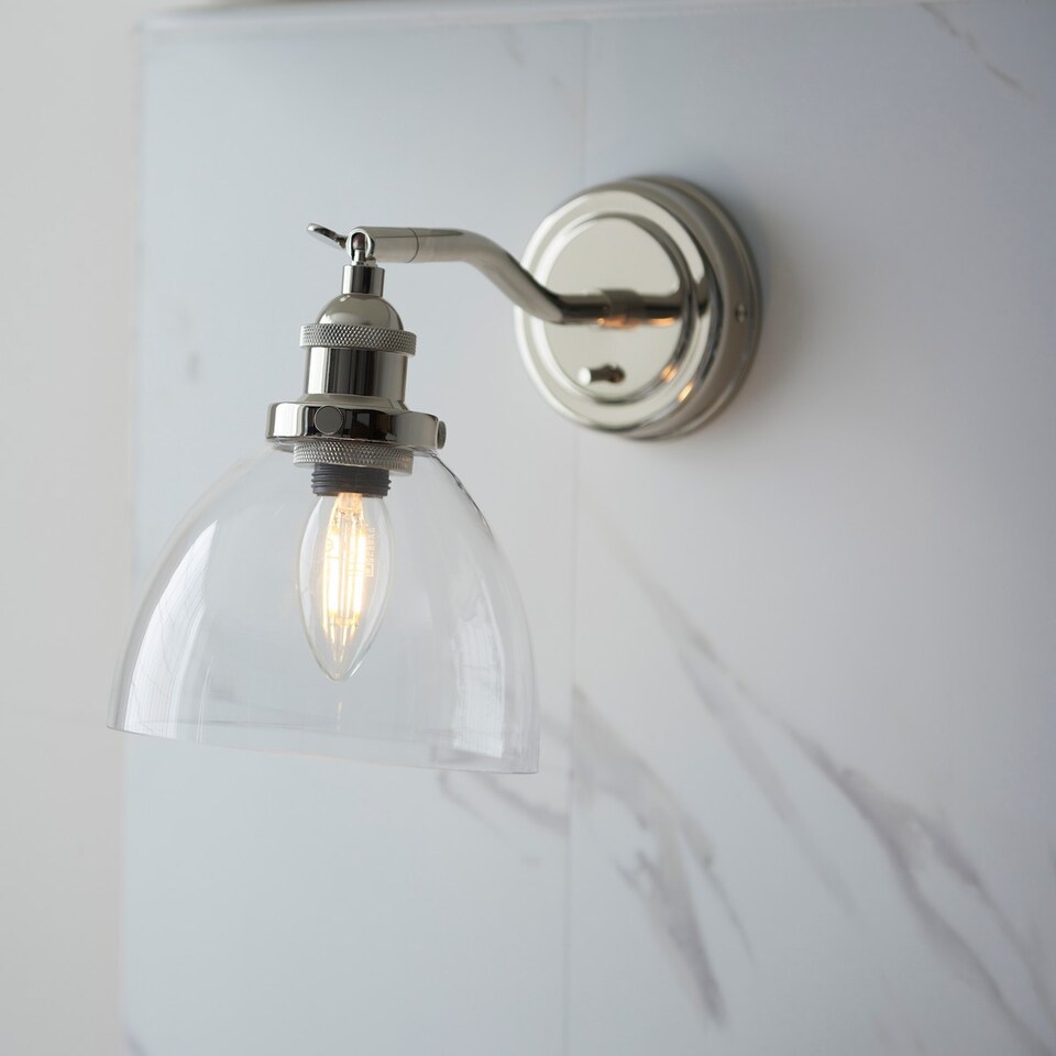 image 1 of Hansen Dome Wall Lamp Bright Nickel Plate, Clear Glass, 1x E14