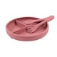 image 1 of Tiny Dining Silicone Suction Plate, Fork & Spoon Set - Dusty Rose - Silicone Baby Feeding Set for Babies, Toddlers & Kids