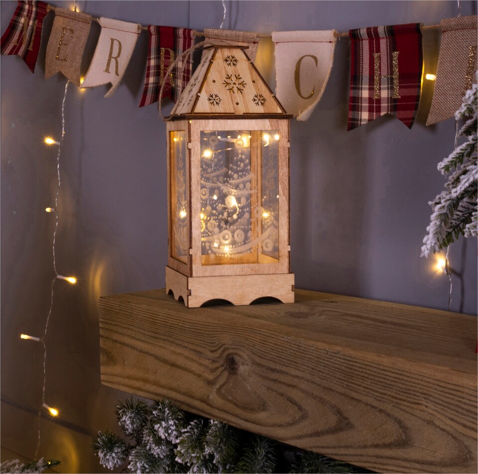 image 1 of St Helens LIGHT BROWN WOODEN CHRISTMAS LANTERN  WITH PERSPEX