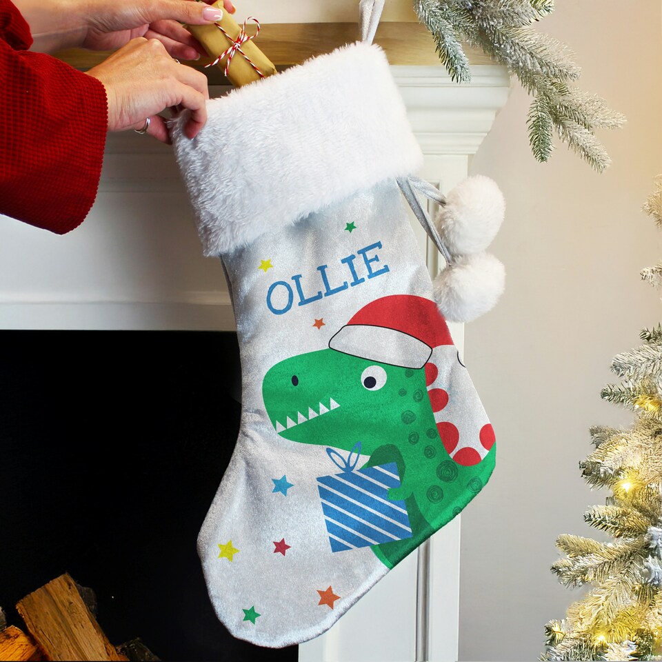 image 1 of Personalised Dinosaur Christmas Stocking