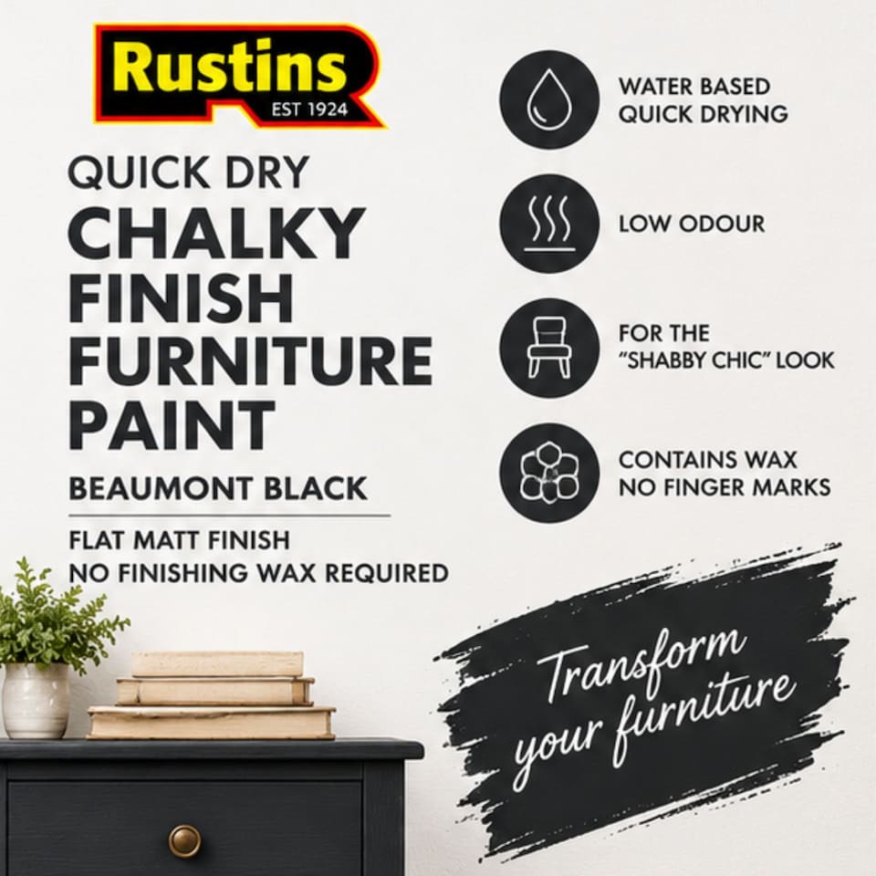 image 1 of Rustins Quick Dry Chalky Finish Furniture Paint Beaumont Black 500ml