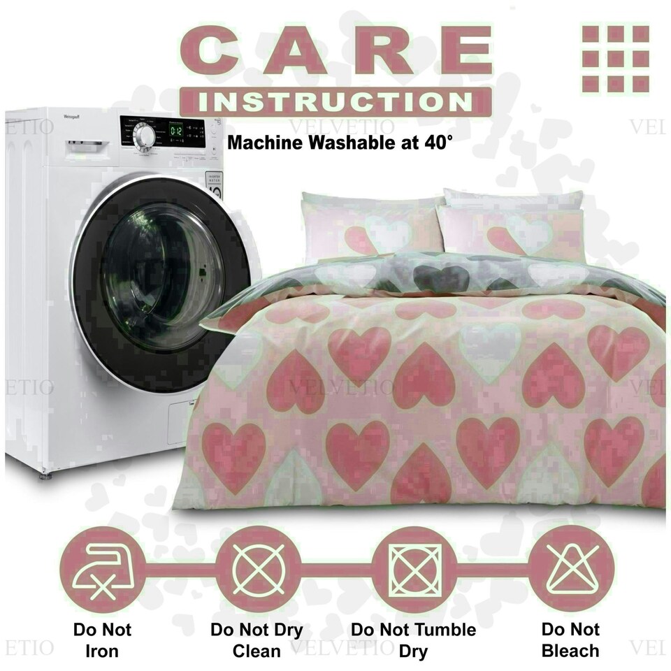 image 1 of Pretty Hearts Printed Duvet Cover Set Reversible Polycotton Beddings Pink | Single