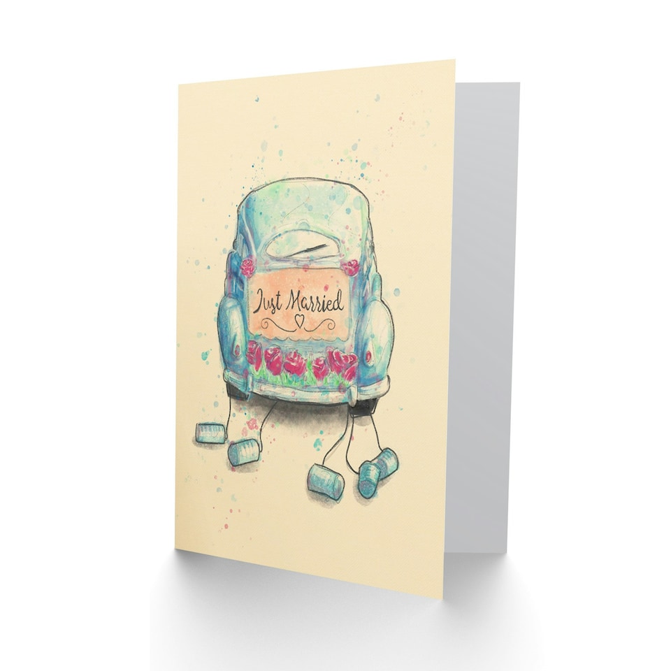 image 1 of Just Married Tin Can Car Wedding Card
