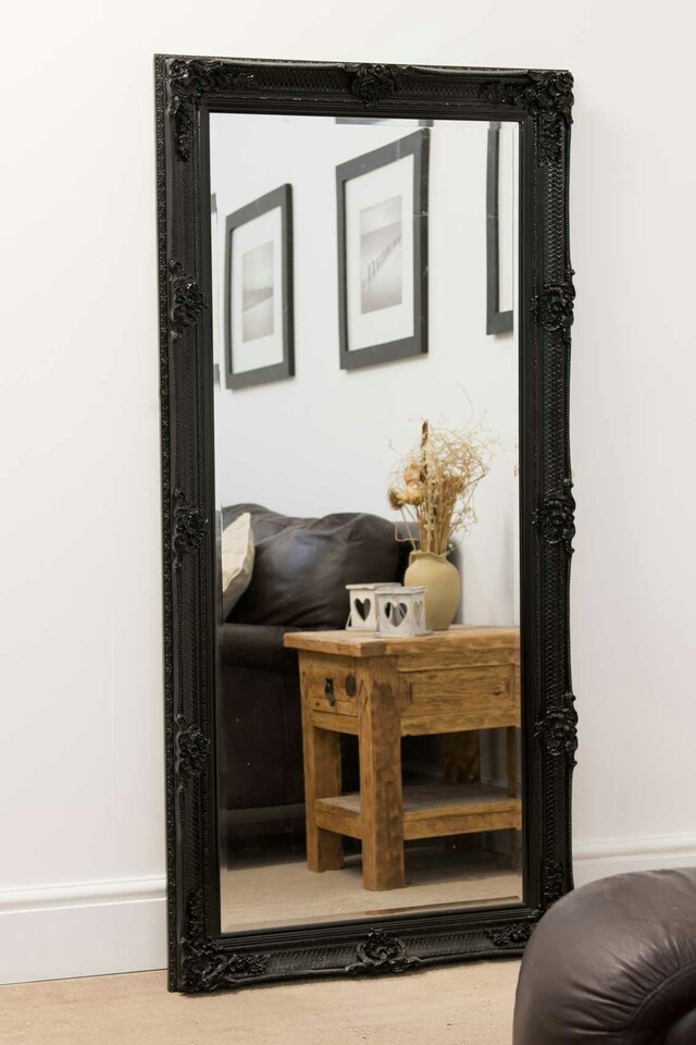 image 1 of Large Black Antique Style Salon Wall Mirror Rectangle 5Ft5 x 2Ft7 165 x 79cm | Black