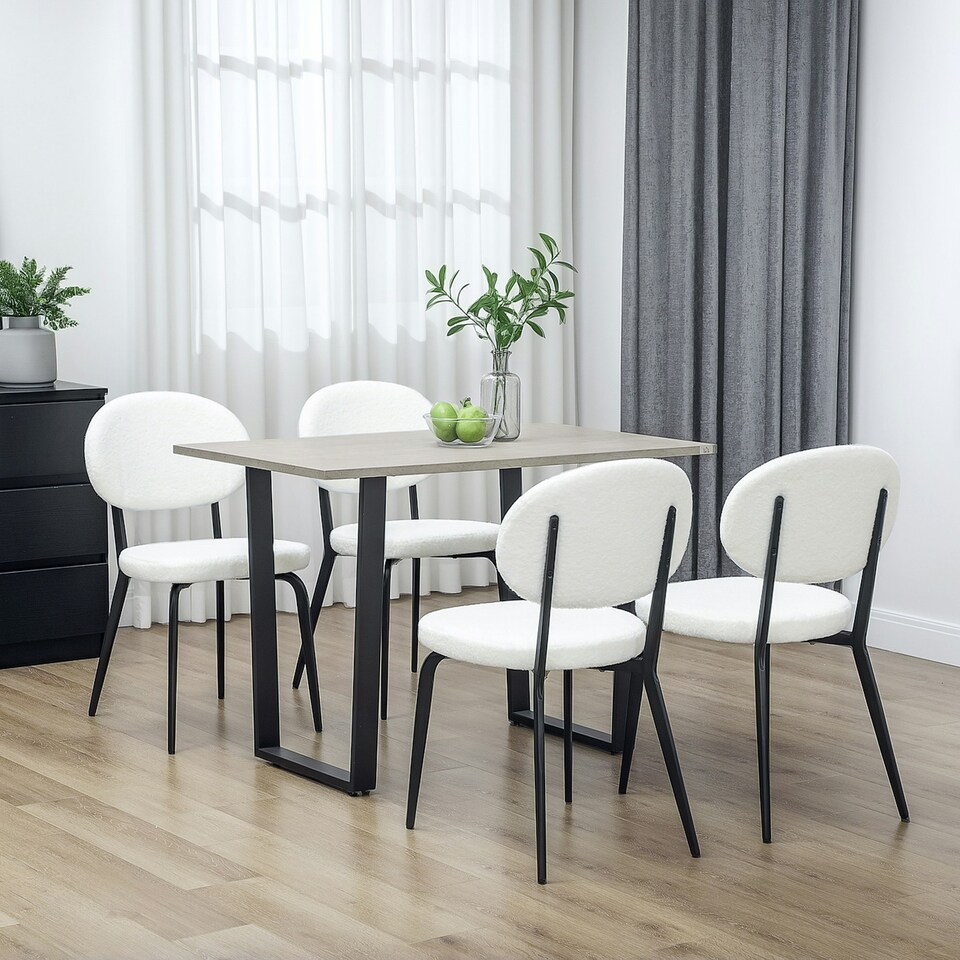 image 1 of HOMCOM Set of 4 Sherpa Dining Chairs Boucle Kitchen Chairs with Back 