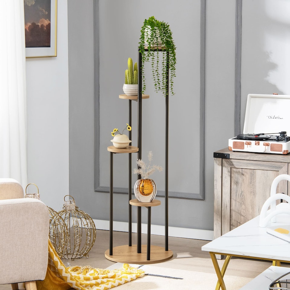 image 1 of COSTWAY 5 Tiers Tall Plant Stand  Flower Rack with Foot Pads Metal Display Pot Shelf Holder