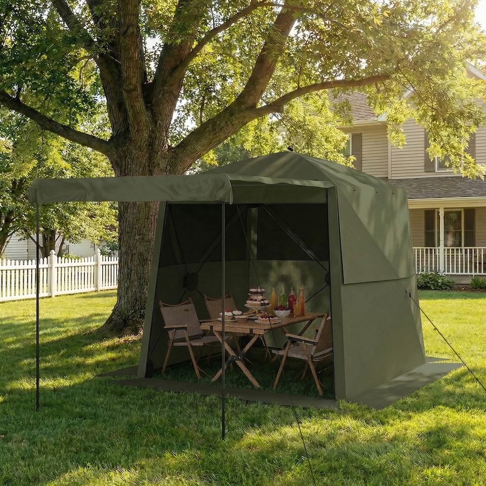 image 1 of Outsunny Pop Up Gazebo Waterproof with Awning 2 x 2 m Army Green | Green | Army Green | 198 x 198 x 197 cm