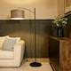 image 1 of ValueLights Preto Black Metal Curve Stem Floor Lamp with a Grey Velvet Shade