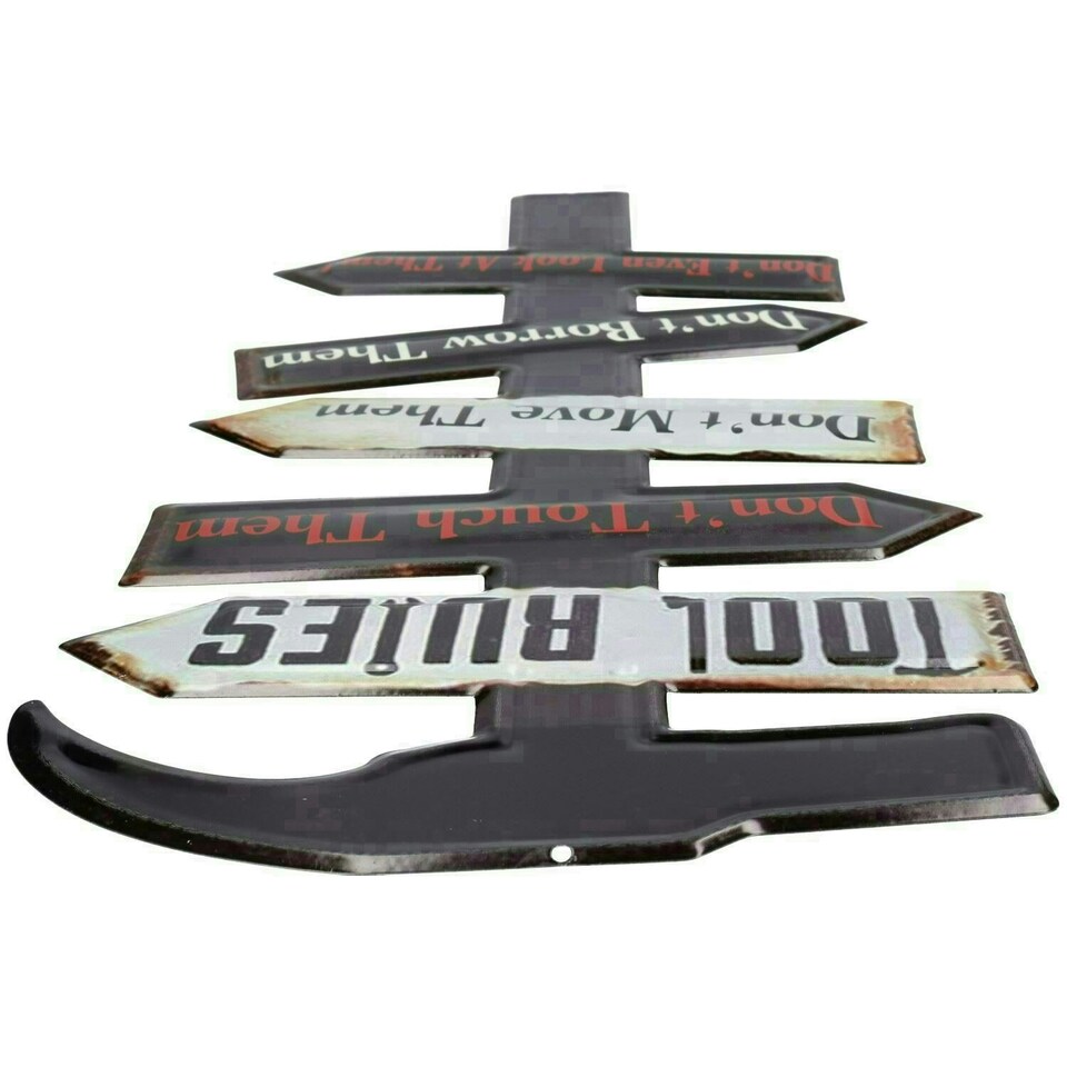 image 1 of Hanging Retro Tool Rules Metal Sign Home Garage PrePunched Hole 25x50cm