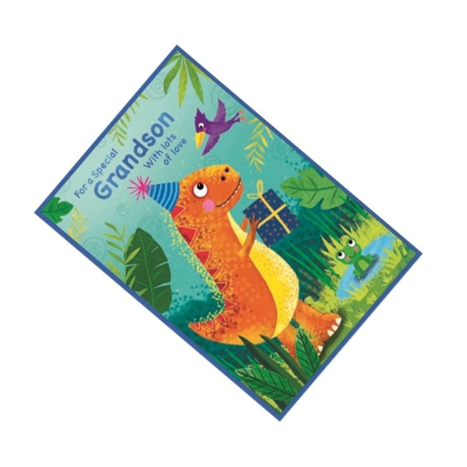 image 1 of Simon Elvin For A Special Grandson Dinosaur Greetings Card (Pack of 6) - Green/Blue/Orange - One Size White | One Size