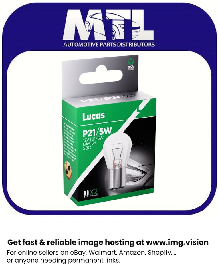 image 1 of Lucas LLB380 P21/5W 12V 21/5W Car Bulb Twin Pack Brake Stop Tail Marker Fog Light