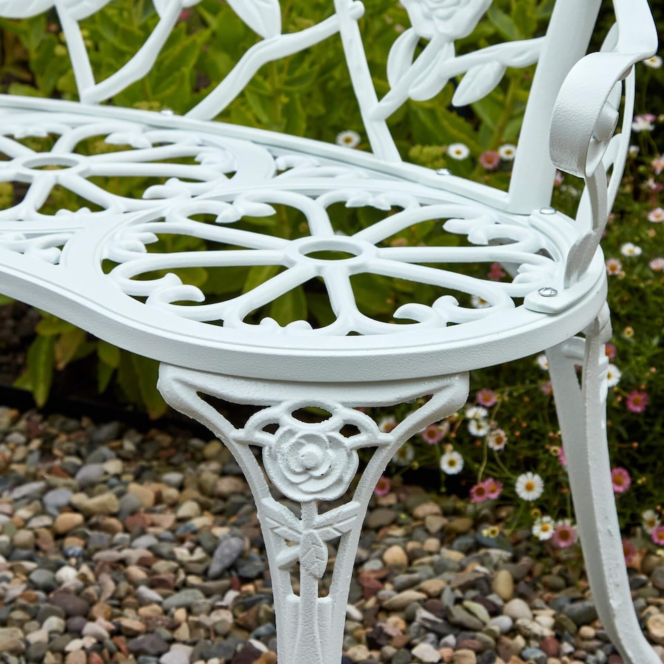 image 1 of Cast Aluminium Garden Bench Metal Frame 2 Seater Patio Chair Outdoor Seating | White