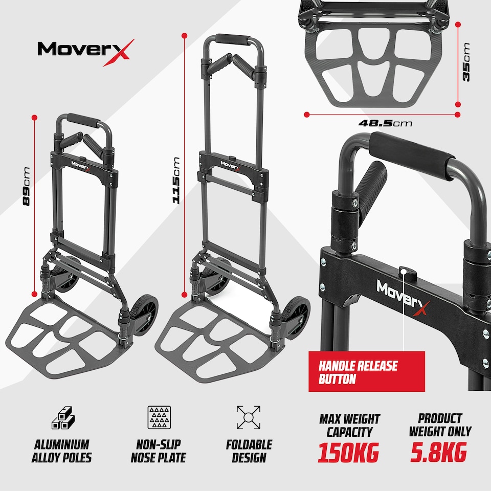 image 1 of MoverX 150kg Sack Truck Heavy-Duty Folding Aluminium Hand Truck