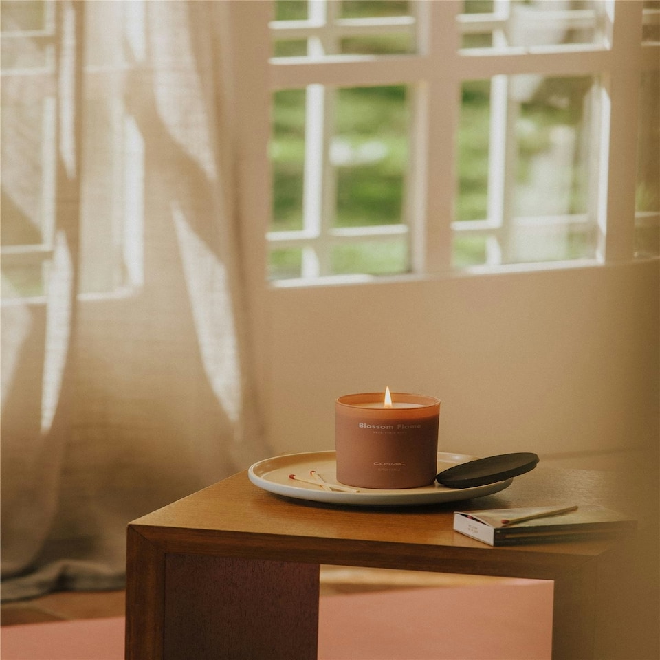 image 1 of Cosmic Scented Candle Blossom Flame Finish Handcrafted Soy Wax Candles 230 g