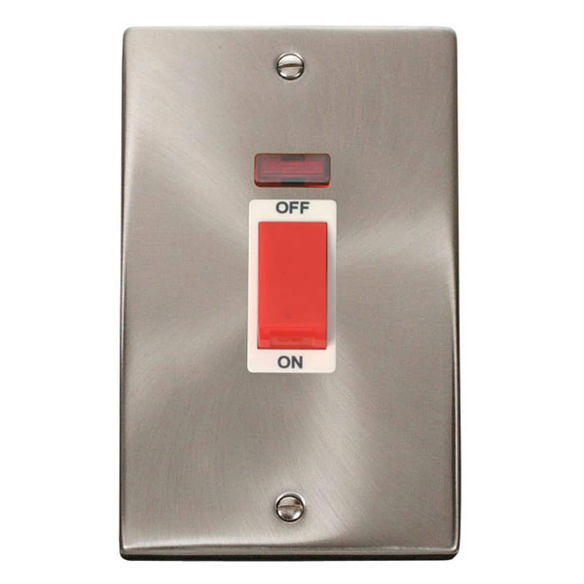 SE Home Satin / Brushed Chrome 2 Gang Size 45A Switch With Neon in Metallic Silver