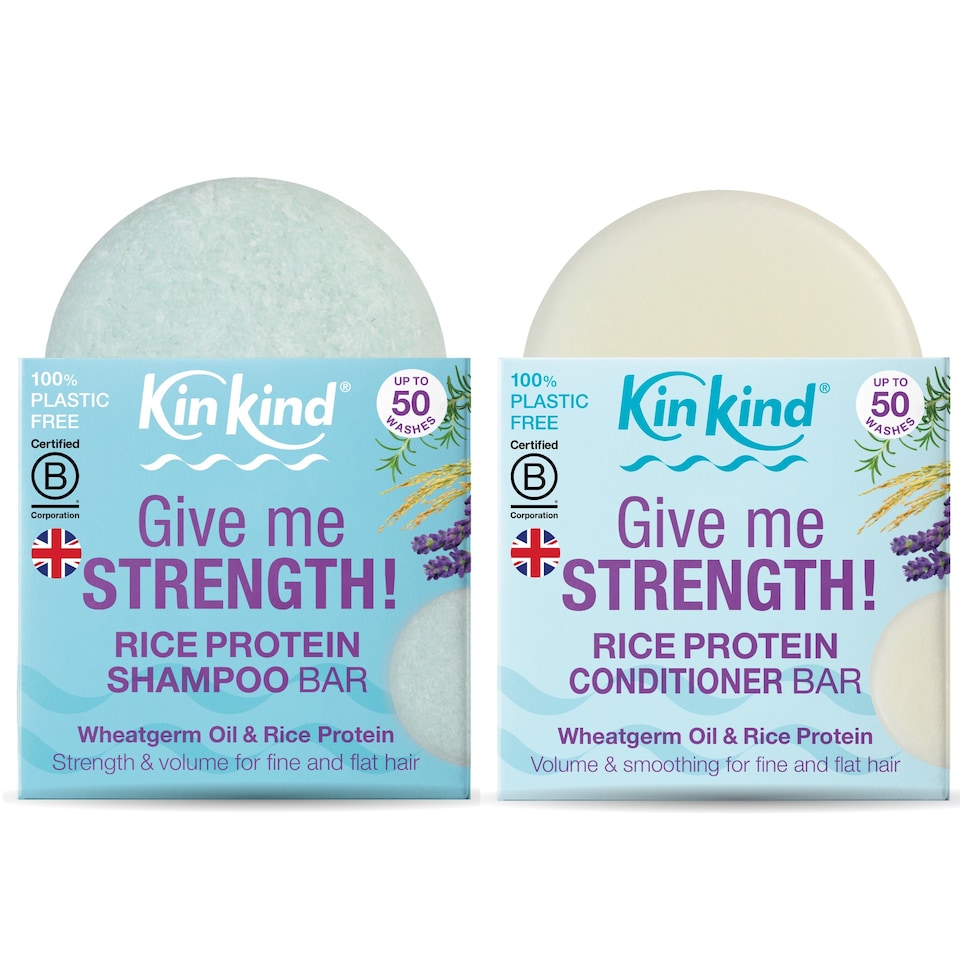 image 1 of KinKind Give me STRENGTH Rice Water Protein Solid Shampoo Bar and Conditioner Bar Set. For Hair Growth, Menopause, Thickening & Volume