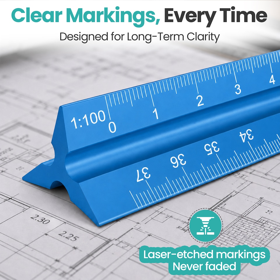 image 1 of 30cm Aluminium Triangular Ruler with 6 Precision Scales - 1pc