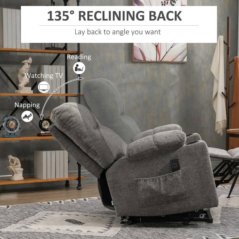 image 1 of HOMCOM Heavy Duty Riser and Recliner Chair Lift Chair for the Elderly, Grey Grey