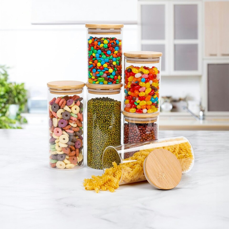 image 1 of Set of 6 Clear High Borosilicate Glass Storage Jars