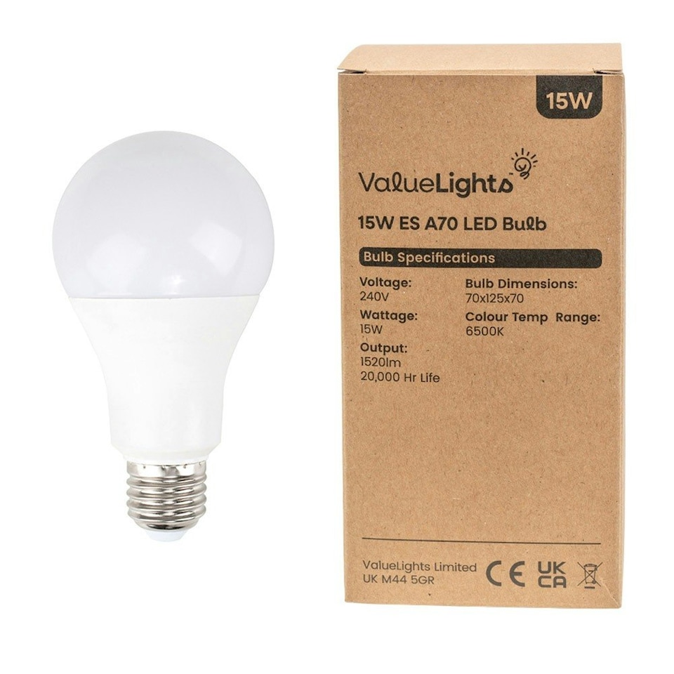 image 1 of ValueLights 6 Pack E27 White Plastic GLS LED 15W Cool White 6500K 1520lm Light Bulb