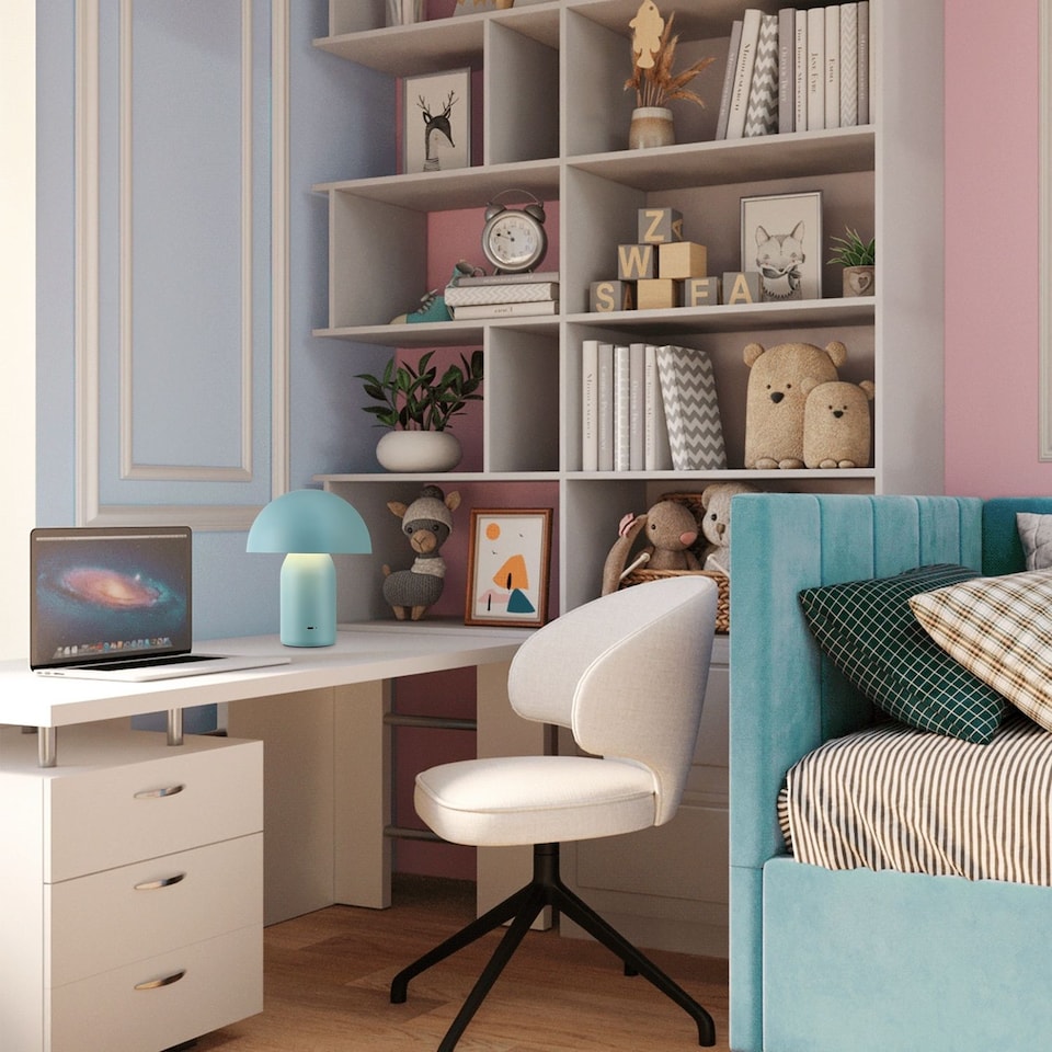 image 1 of Modern Rechargeable Mushroom Table Lamp in Mat Duck Egg with Touch Dimmer Button | Blue | Duck Egg | 1