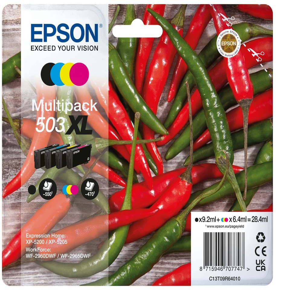 Epson 503XL Chillies, Genuine Multipack, 4-colours Ink Cartridges - C13T09R64010