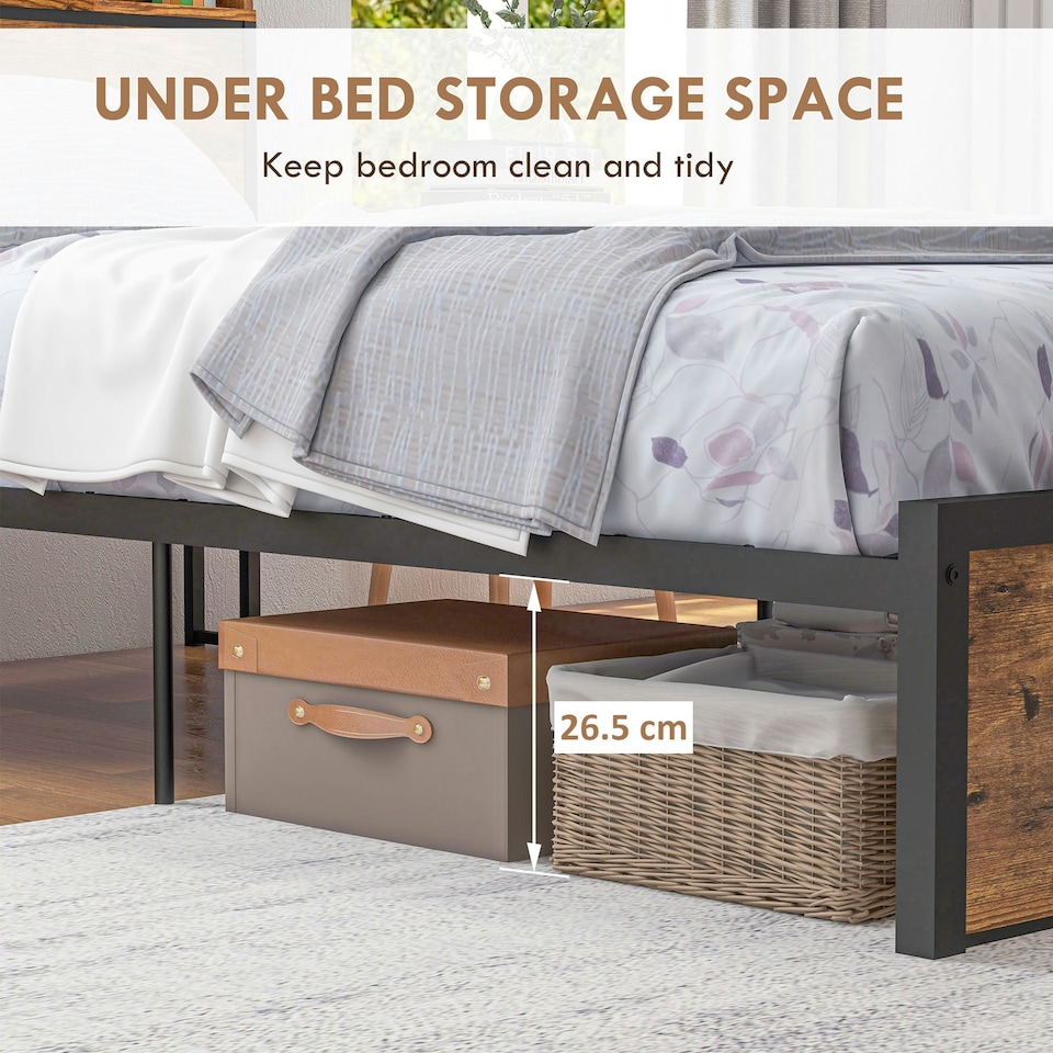 image 1 of HOMCOM 3.1FT Single Bed Frame with Storage Headboard and Under Bed Storage