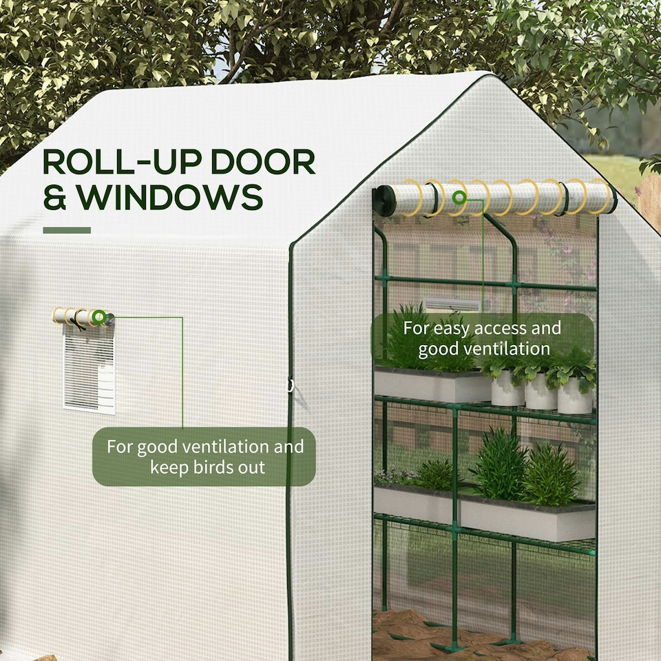 image 1 of Outsunny Walk-in Outdoor Green House with Door and Mesh Windows, White