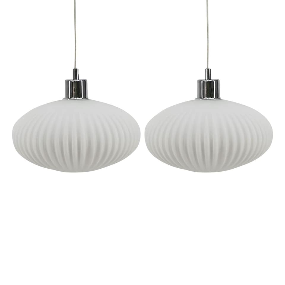 image 1 of Set of 2 Baton - White Ribbed Glass Easy Fit Pendant Shades | White | Medium | 2