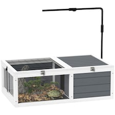 PawHut Tortoise House, Wooden Tortoise Table w/ Lamp Holder - Grey