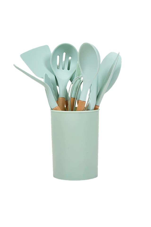 image 1 of Living and Home Silicone Kitchen Cooking Utensils Set | Green
